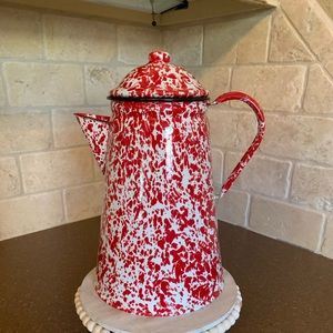 Red and White Speckle Enamelware Coffee Pot